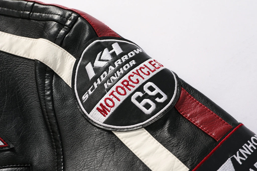 Men's motorcycle racing suit PU leather label color jacket