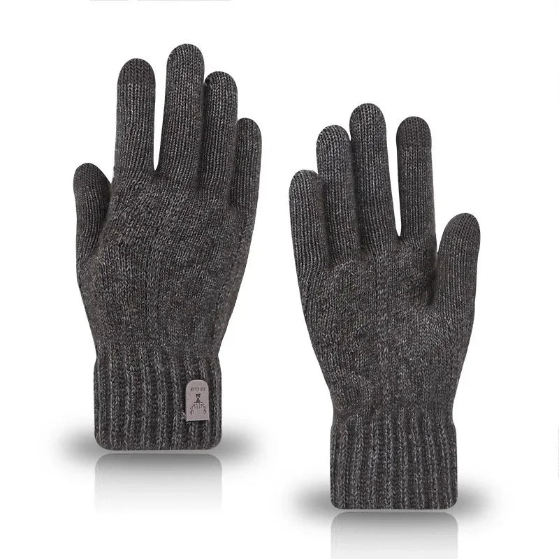 New men's warm gloves for winter touch screen plus velvet thickened cold-proof and warm wool knitted gloves
