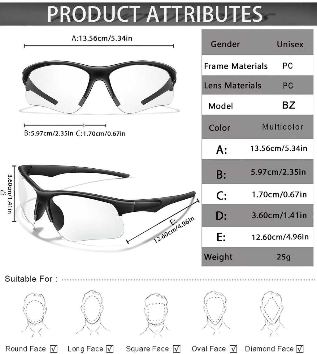 Trendy Style Photochromic Sunglasses For Men Women Outdoor Mtb Bicycle Cycling Runnging Eyewear Sports Bike Windproof Goggles