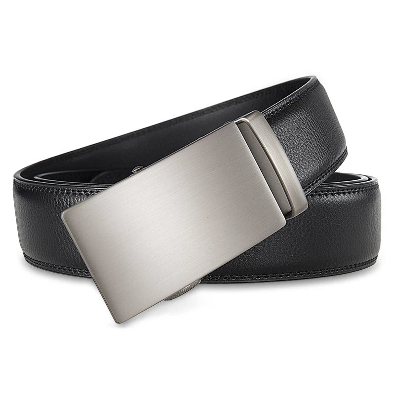 High Quality Genuine Leather Casual Belt Men, Adjustable Automatic Buckle Belts, Black/Brown Cuttable Ratchet Belt for men 2055