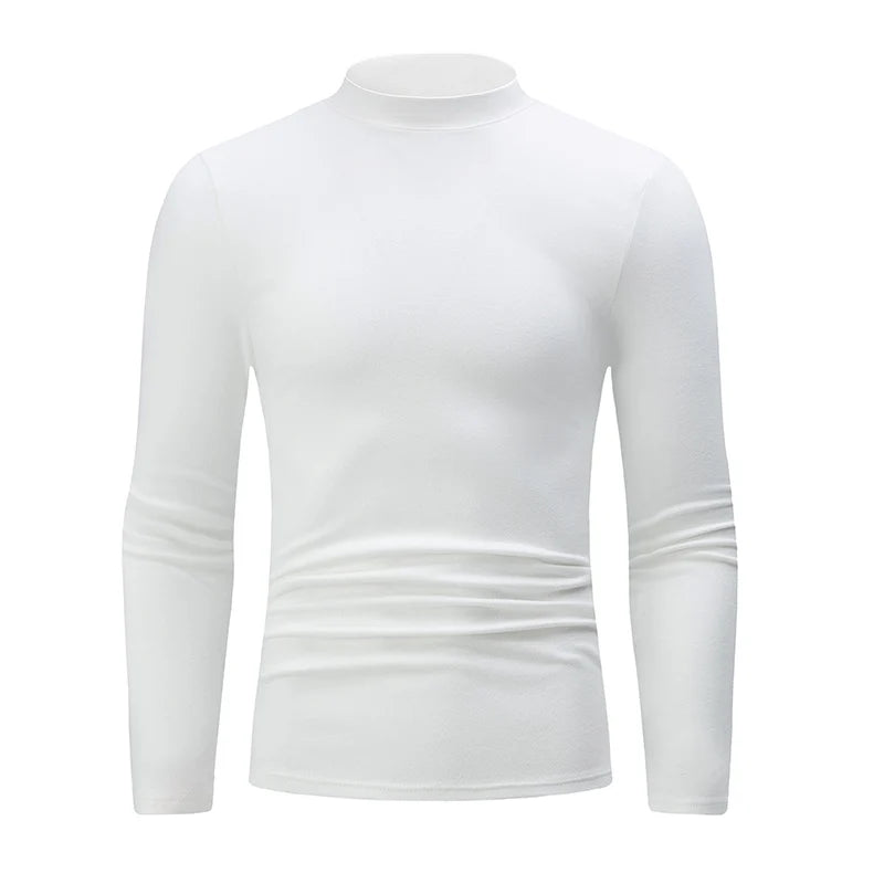 1/2piece Autumn And Winter Men's Semi High Neck Fashionable Base Long Sleeved Top Solid Color Casual Sports Fitness Warm T-shirt